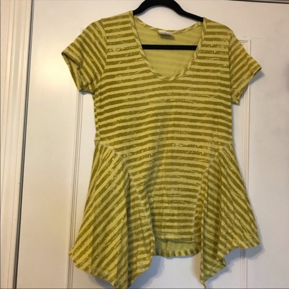 Color Me Cotton Striped Short Sleeve Shirt 100% Cotton scoop Neck Natural Fabric